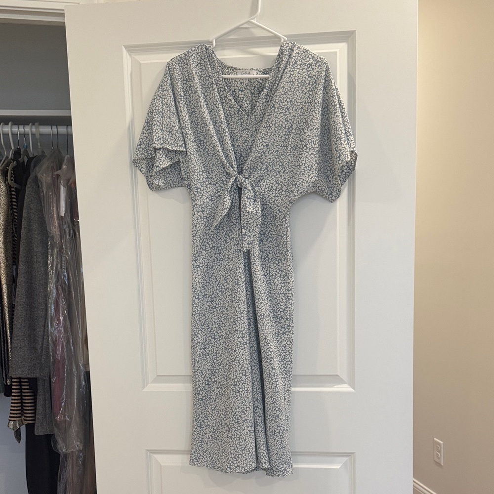 Chic Blue Patterned Midi Dress